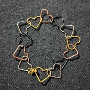 Gold Silver Copper Gunmetal Black Heart Chain Link Statement Bracelet